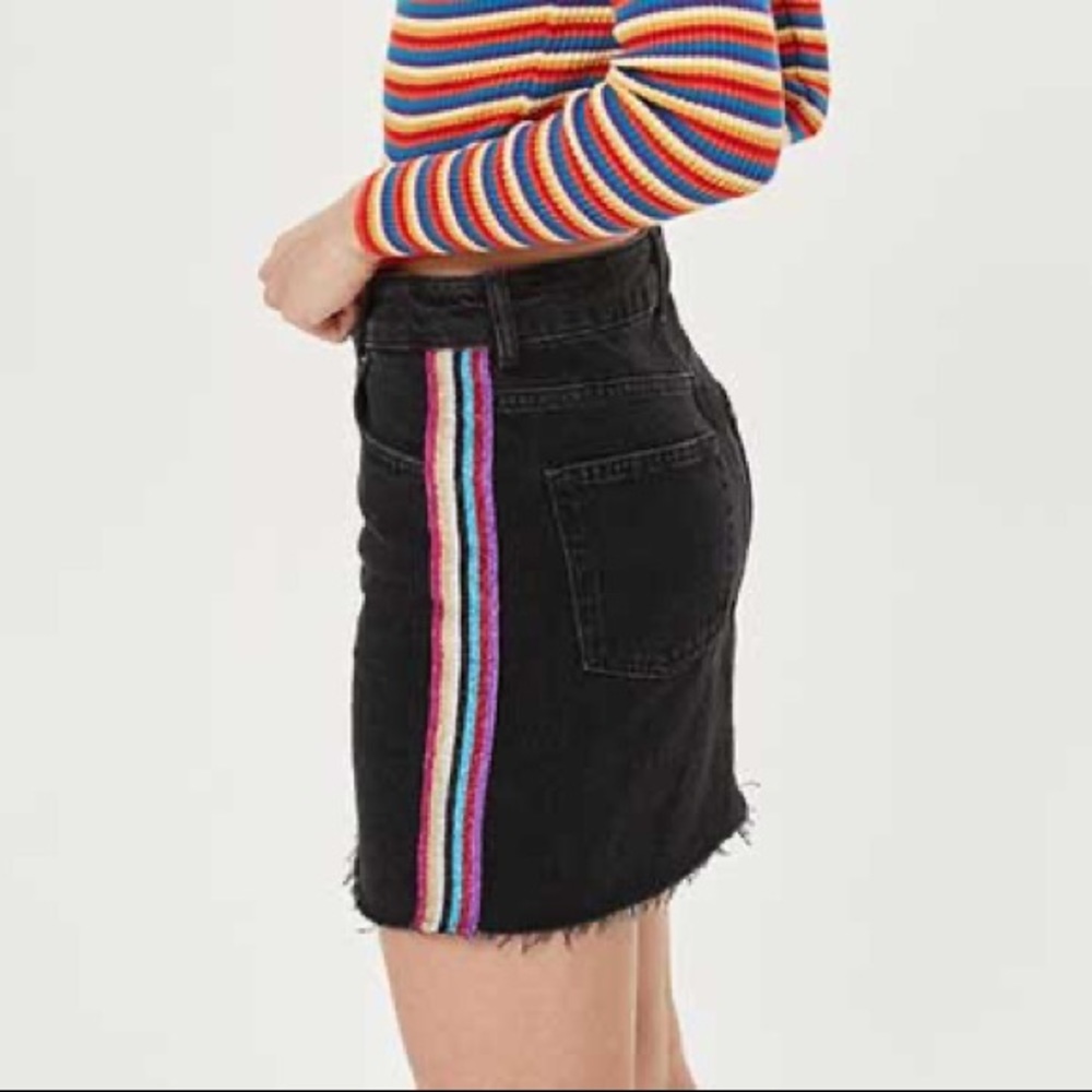 Topshop Black denim skirt with rainbow stripe
